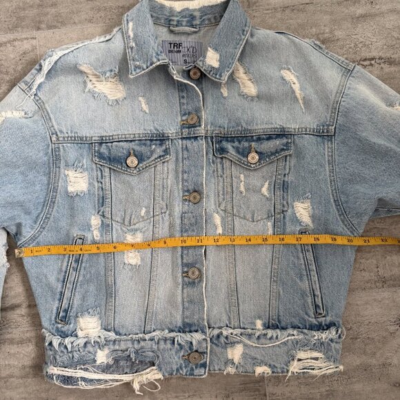 ZARA TRF IX’D makers Woman Combined poplin and ripped denim jacket light blue S - Picture 11 of 16